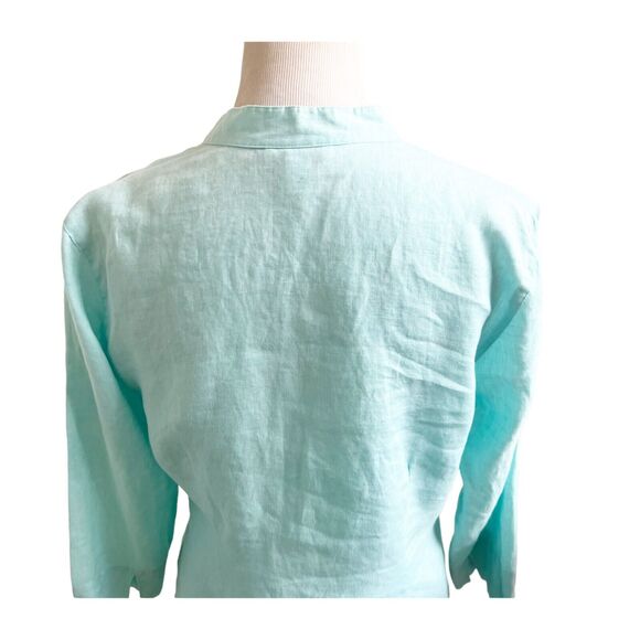 Charter Club Women Teal 100% Linen Embroidered Button Down Casual Blouse 10P - Picture 3 of 9